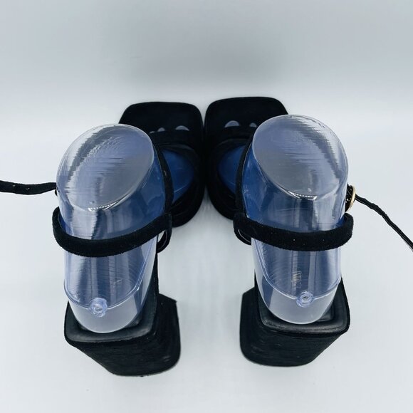 Zara Sandals Womens 8.5 /EU39 Black Y2K Square Ankle Strap Chunky Block Heel - Picture 8 of 13